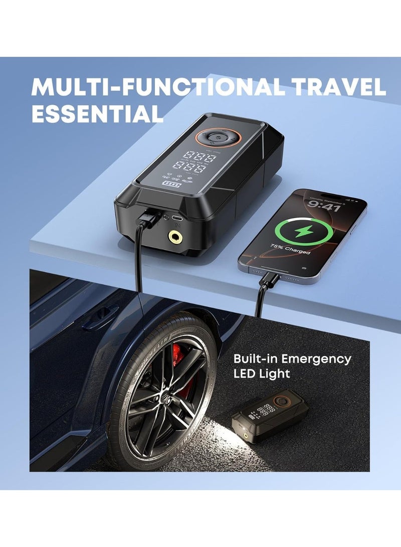 مستلزمات الطوارئ للرحلات بالسيارة في رمضان | مضخة نفخ إطارات لاسلكية 12 فولت DC، مقياس ضغط رقمي مع إيقاف تلقائي، ضاغط هواء LCD مصغر للسيارات/الدراجات/الدراجات النارية/الألعاب الرياضية، مضخة طوارئ للمنزل والسياحة - Image 4